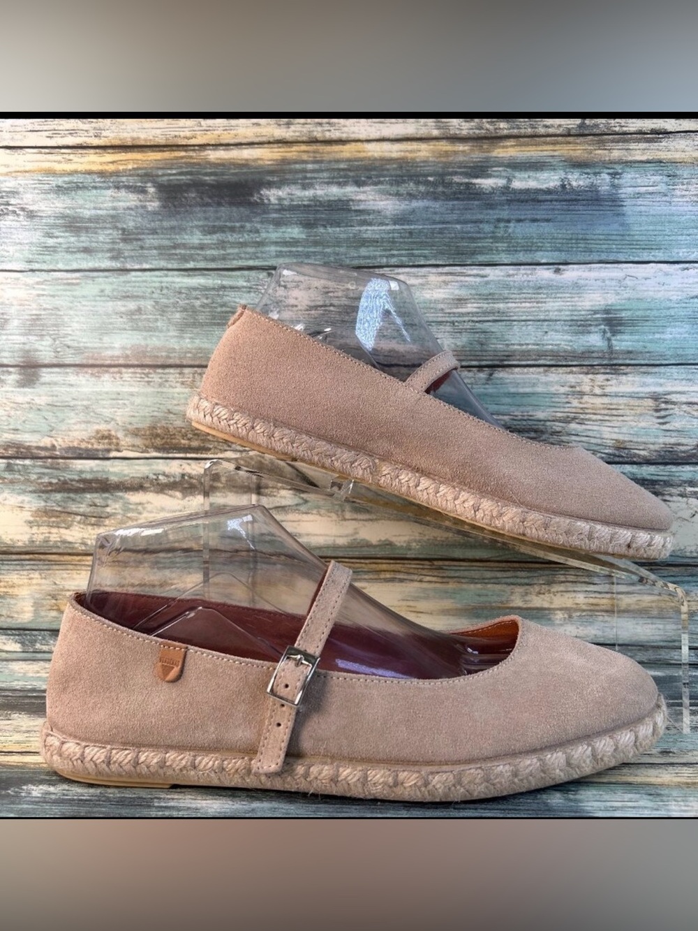 Verbenas Kendra Mary Jane Espadrilles Womens US 8 Beige Suede Buckle Strap Flats